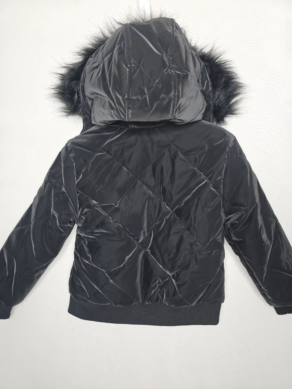NWT Justice Girls Black Classic Puffer Jacket Faux Fur Hood Size XS (5/6)